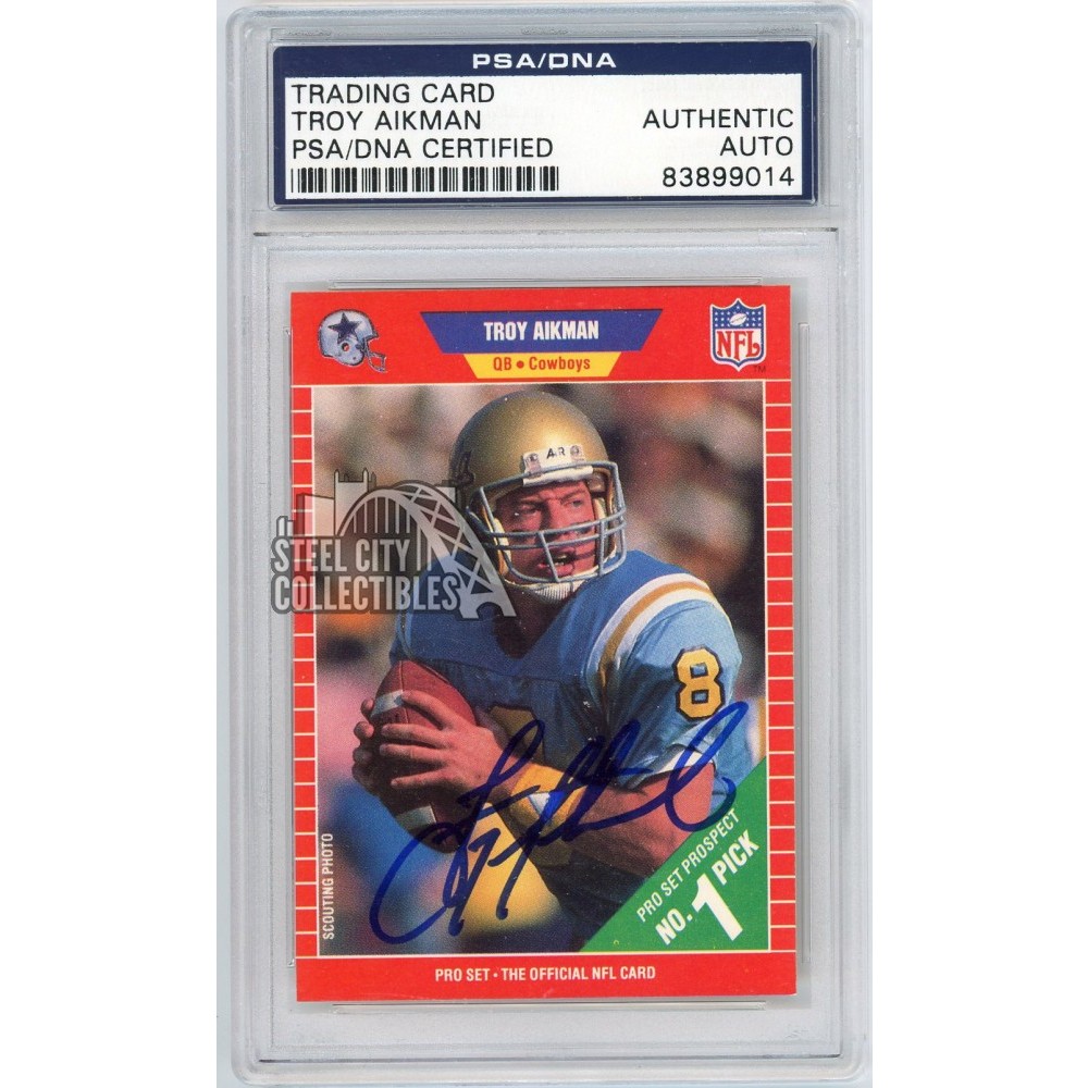 Troy Aikman 1989 Pro Set Autograph Rookie Card #490 PSA/DNA (Old