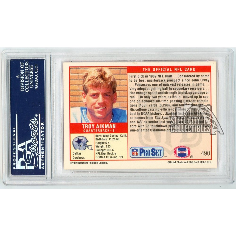 Troy Aikman 1989 Pro Set Autograph Rookie Card #490 PSA/DNA (Old
