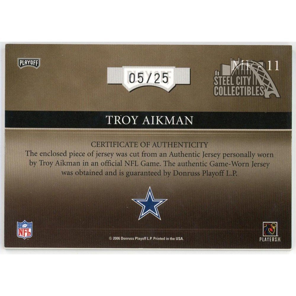 Troy Aikman 2006 Playoff Absolute Marks Of Fame Patch Autograph