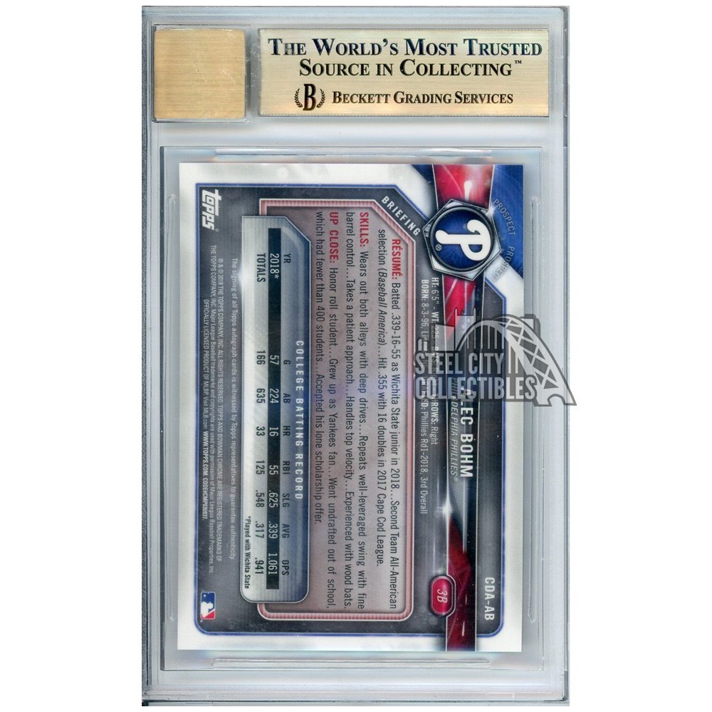 スポーツ選手 2018 Bowman Alec Bohm RC Auto Purple 2018 Bowman Alec Bohm RC Auto Purple