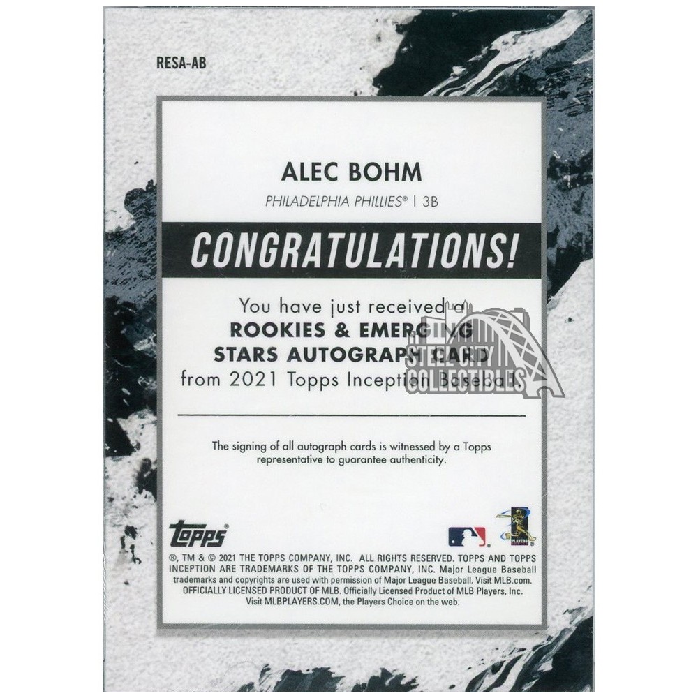 Alec Bohm 2021 Topps Inception Orange Autograph Rookie Card #RESA
