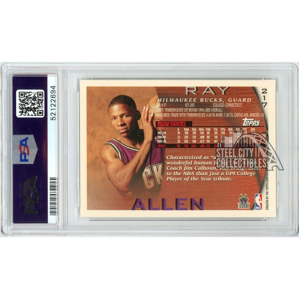 Ray Allen 1996-97 Topps Basketball Rookie Card #217 PSA 10 | Steel City  Collectibles, image size:1000x1000