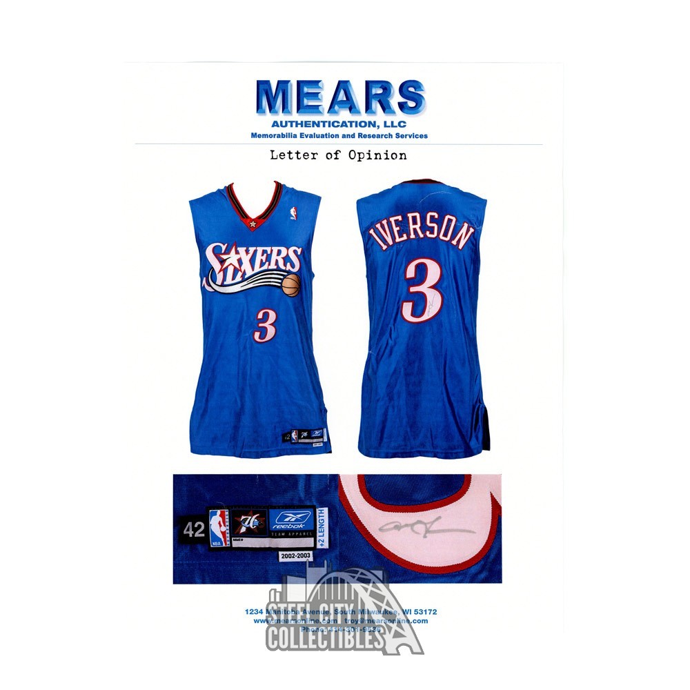2002-2003 Allen Iverson Autographed Game used Philadelphia Alternate Basketball Jersey - Mears A10 - BAS