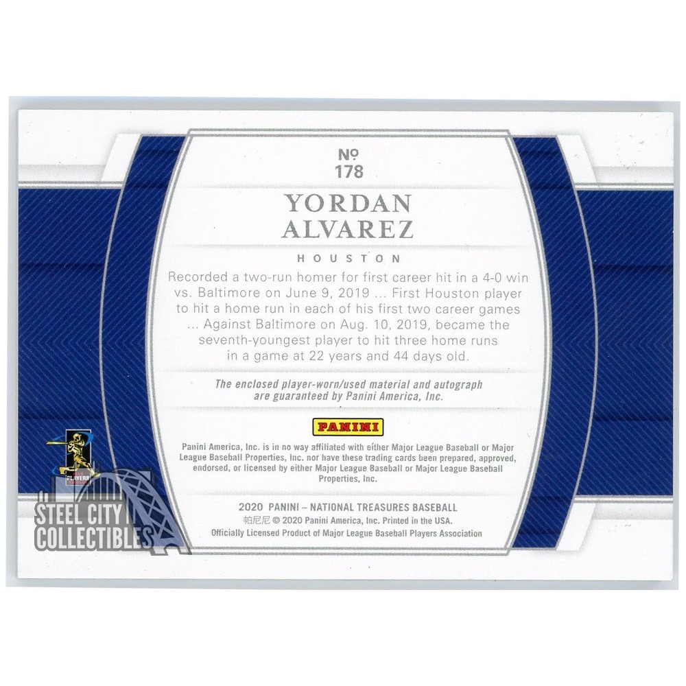 Yordan Alvarez 2020 Panini National Treasures Rookie Patch Auto