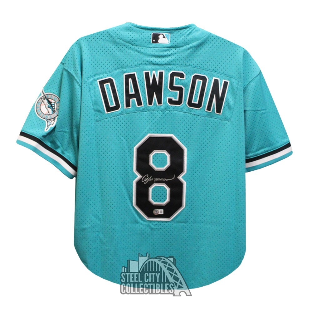 Andre Dawson Autographed Florida Mitchell & Ness Teal Baseball Jersey (XL)  - BAS