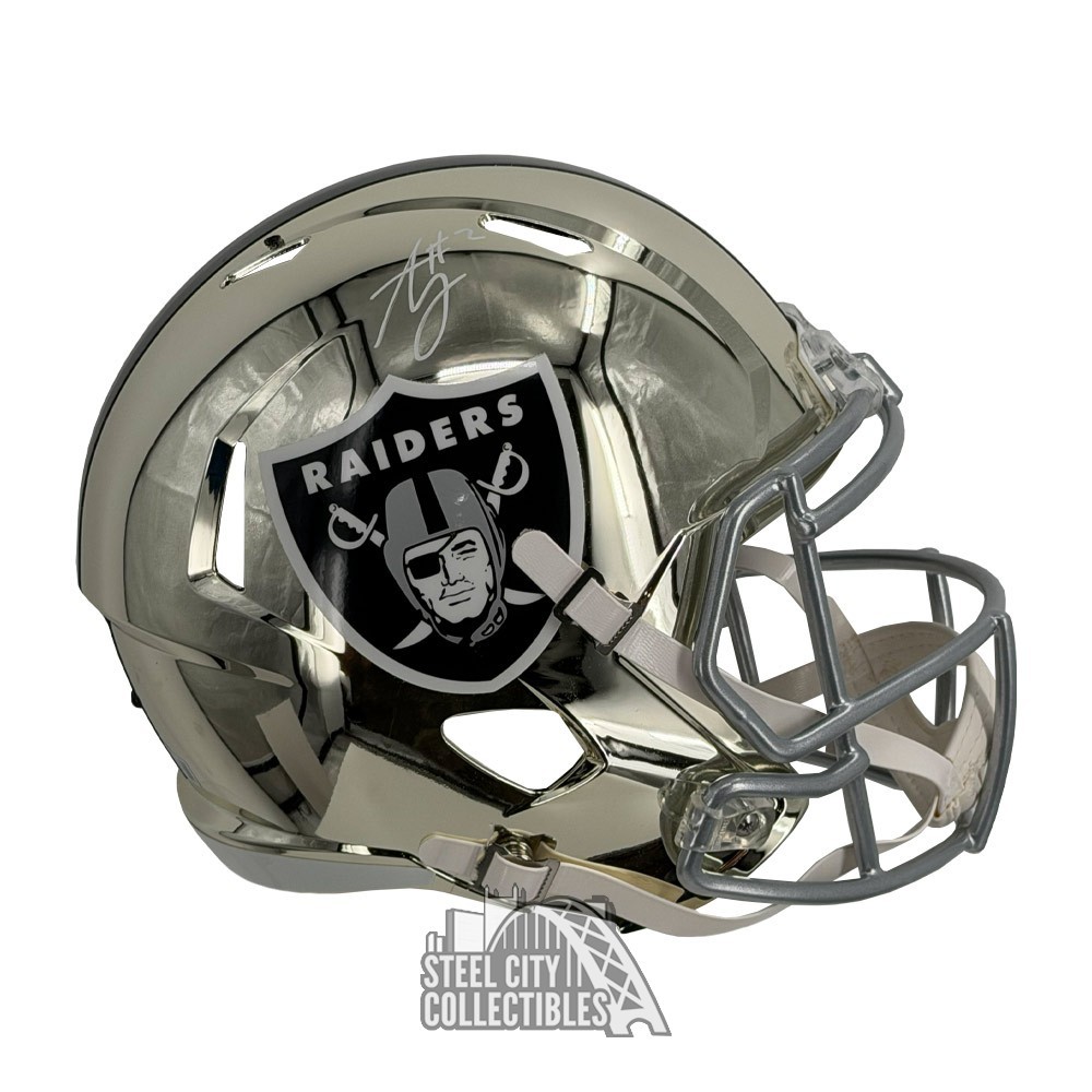 chrome raiders football helmet Ashton Jeanty Autographed Las Vegas Raiders Chrome Replica Full Size  Football Helmet