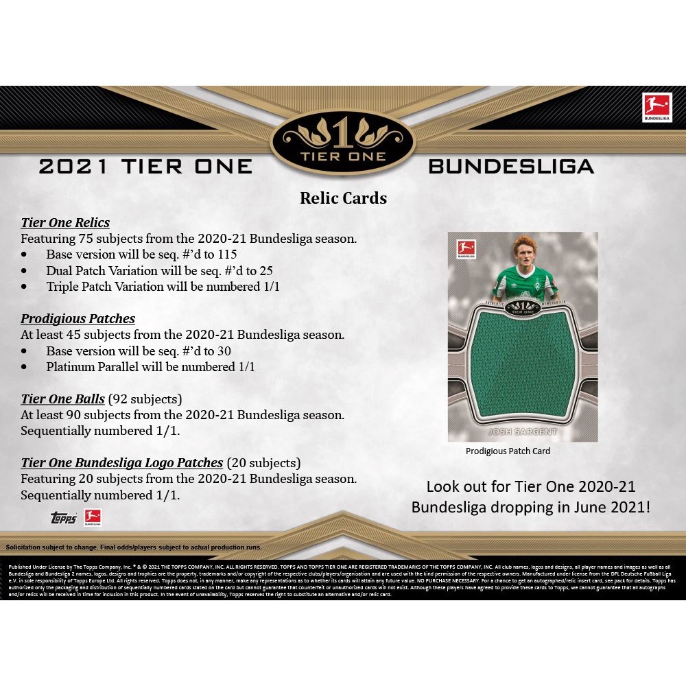 2021 Topps Tier One Bundesliga Soccer Hobby Box | Steel City