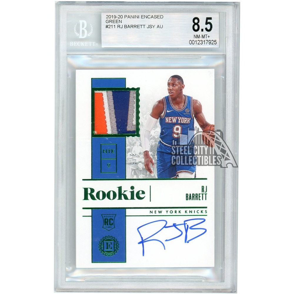 RJ Barrett 2019-20 Panini Encased Green Rookie Patch Autograph 