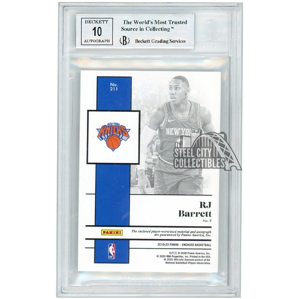 RJ Barrett 2019-20 Panini Encased Green Rookie Patch Autograph 