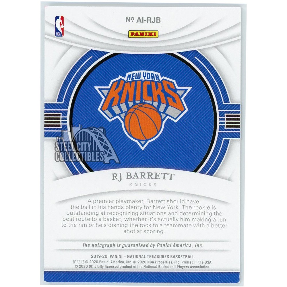 RJ Barrett 2019-20 Panini National Treasures Apprentice Ink Rookie