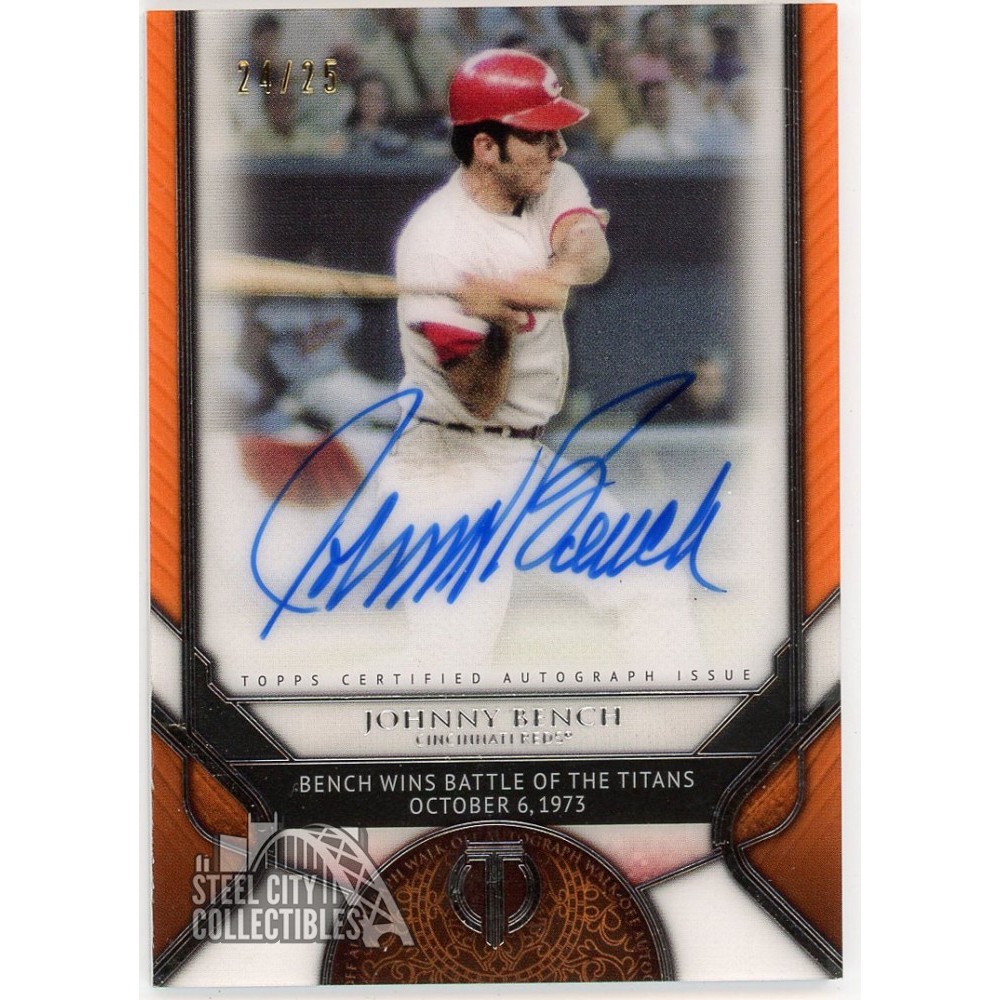 Johnny Bench 2017 Topps Tribute Walk-Off Orange Autograph Card