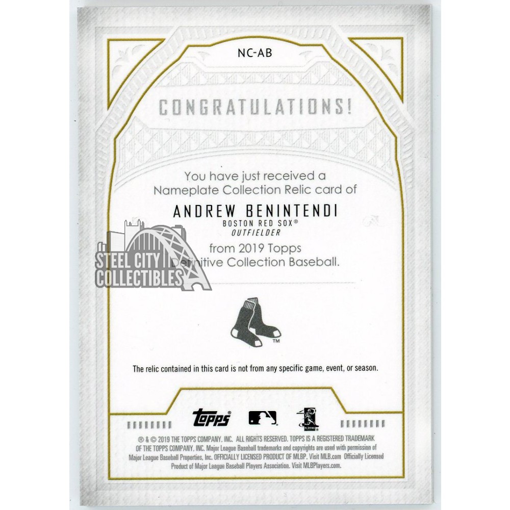 Andrew Benintendi 2019 Topps Definitive Nameplate Letter Andrew Benintendi 2019 Topps Definitive Nameplate Letter