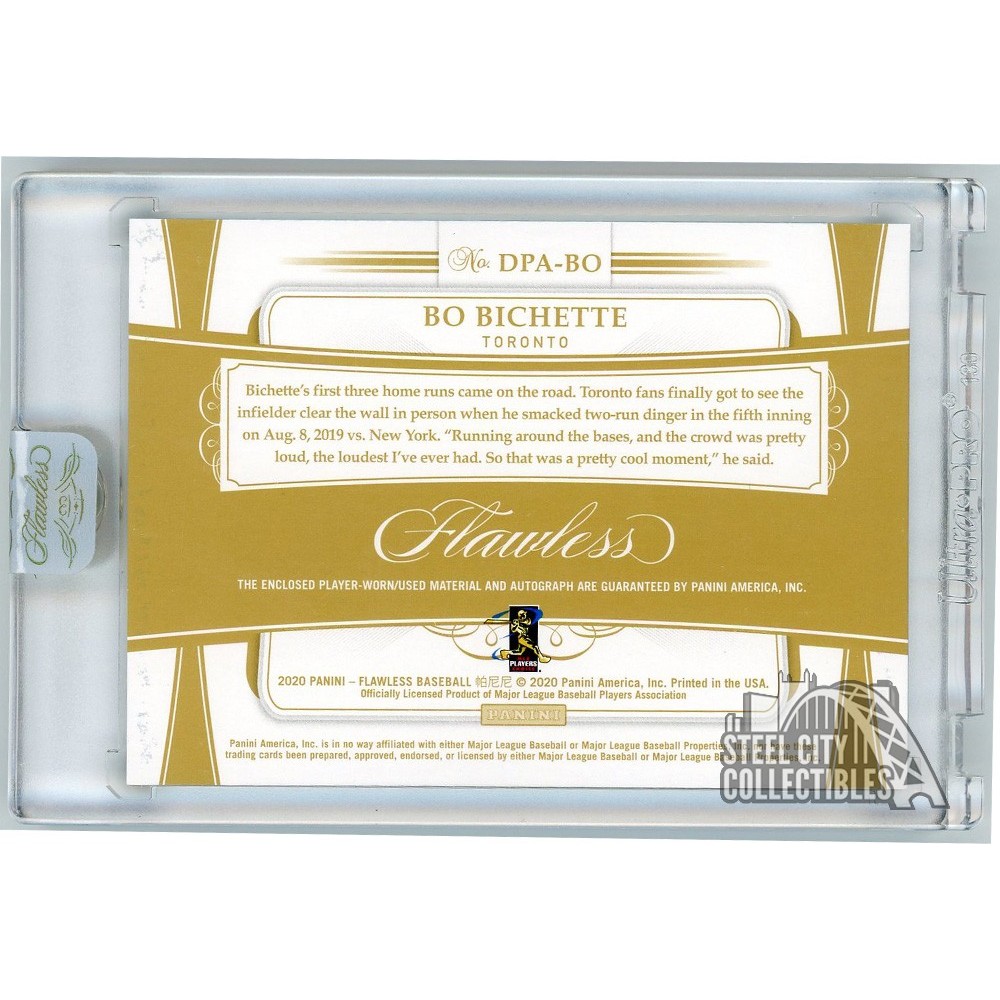 Bo Bichette 2020 Panini Flawless Rookie Double Patch Auto Card