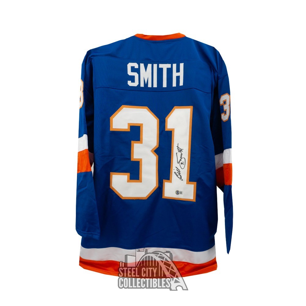 Billy Smith Autographed New York Custom Blue Hockey Jersey BAS