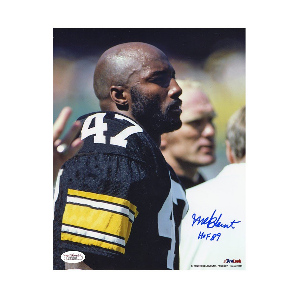 Mel Blount Autographed HOF Pittsburgh Steelers 8x10 Blue (Black