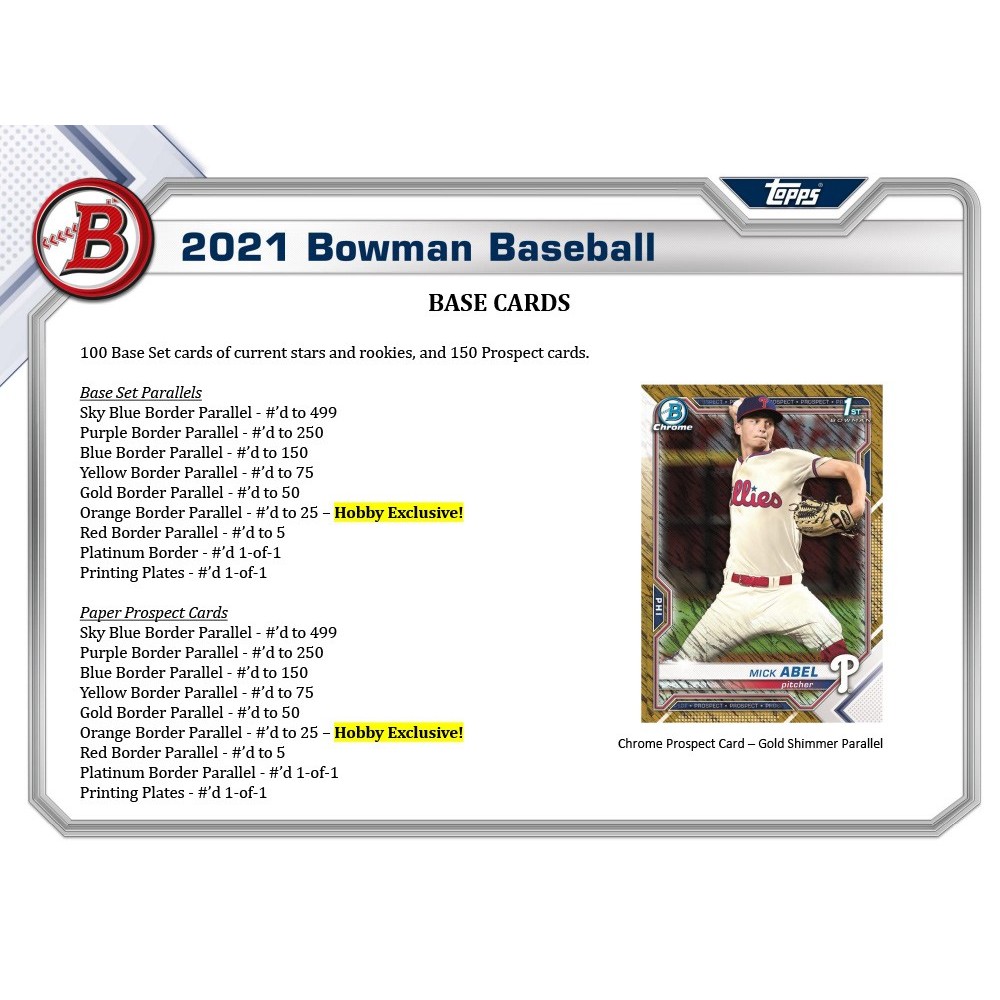 2021 Bowman Baseball Hobby Box | Steel City Collectibles