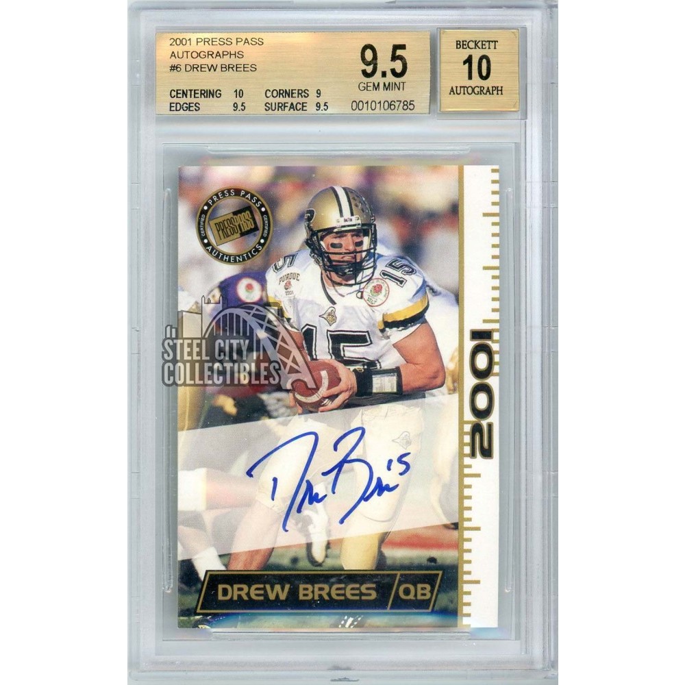 Drew Brees 2001 Press Pass Rookie Autograph Card #6 BGS 9.5