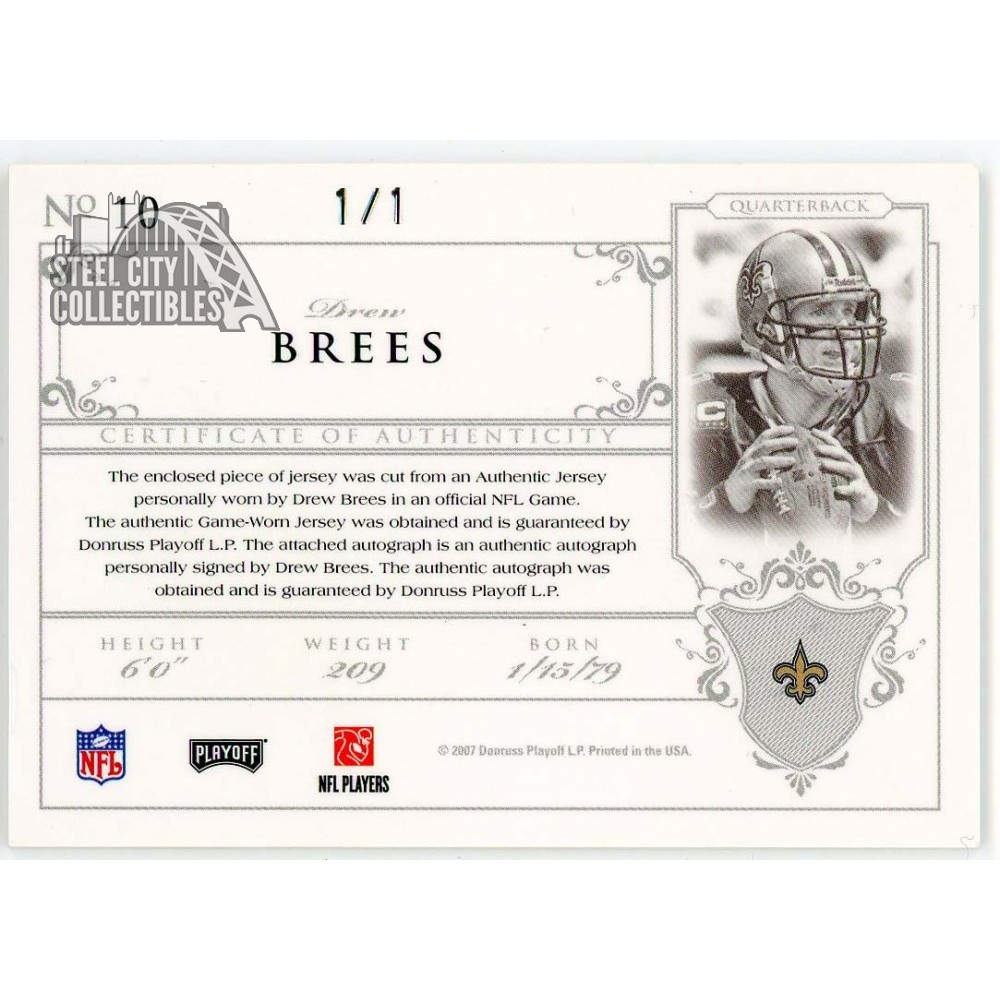 Drew Brees 2007 Playoff National Treasures Tag Patch Autograph
