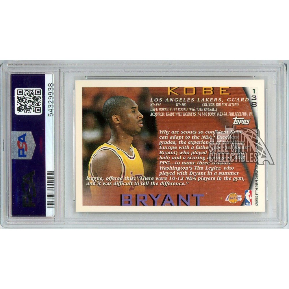 Kobe Bryant 1996-97 Topps Basketball Rookie Card #138 PSA 8