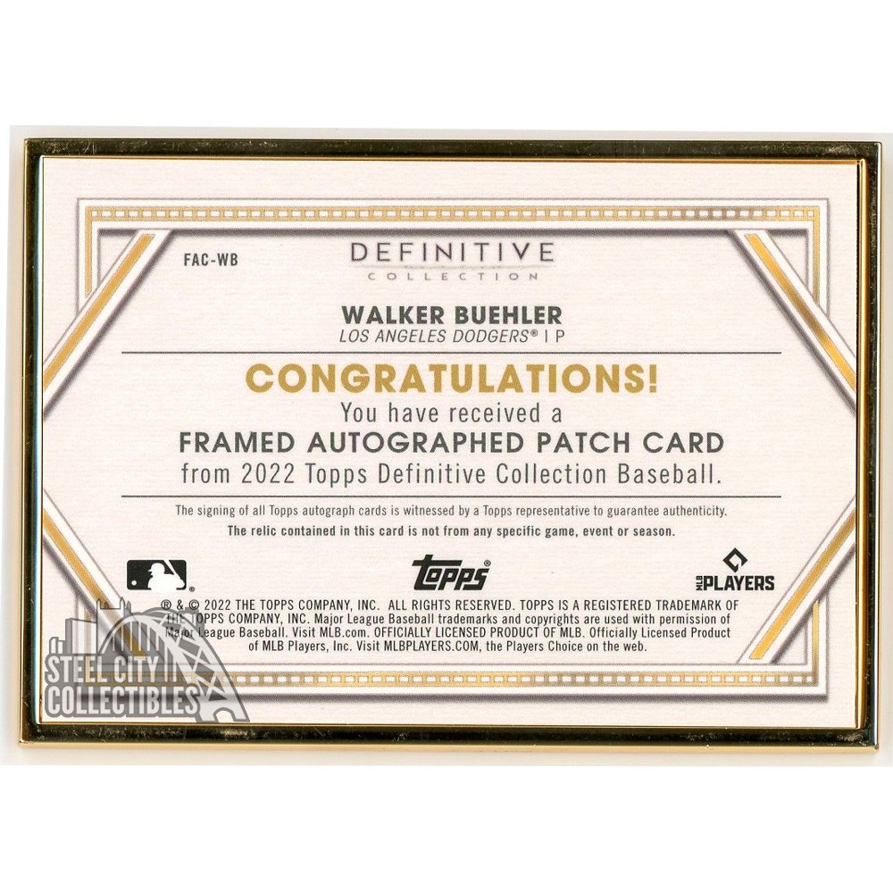 Walker Buehler 2022 Topps Definitive Collection Framed Patch