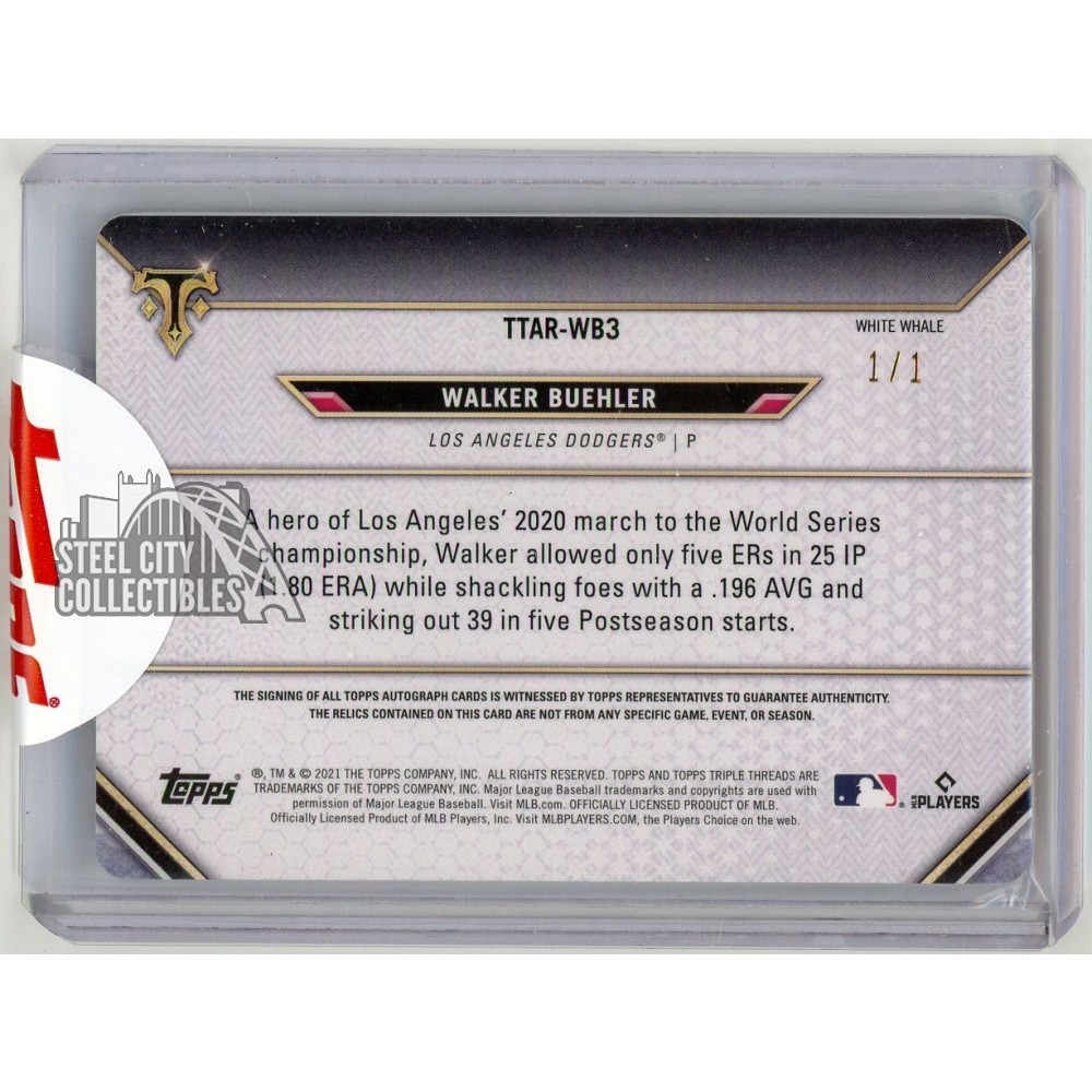 その他 WALKER BUEHLER 2021 TOPPS auto Walker Buehler 2021 Topps Triple Threads White Whale Patch