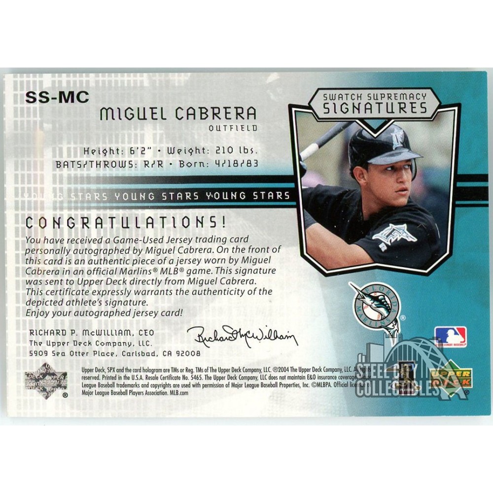 UPPER DECK SPX Miguel Cabrera 直筆サインカード 990/999 2006 SPx