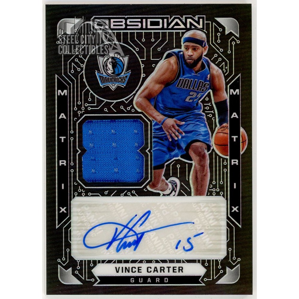Vince Carter 2020-21 Panini Obsidian Matrix Patch Autograph Card