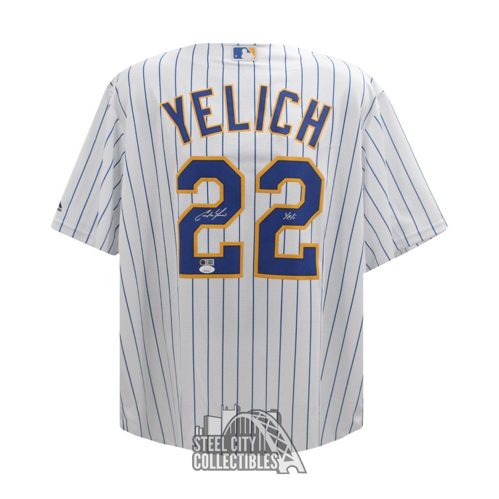 Christian Yelich Autographed YELI Milwaukee Majestic Pinstripe Baseball ...