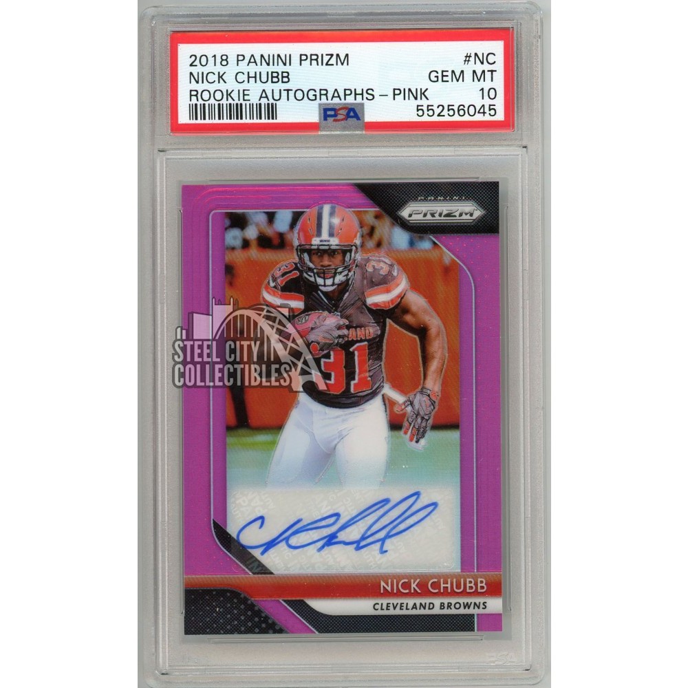 Nick Chubb 2018 Panini Prizm Pink Rookie Autograph Card #RA-NC PSA