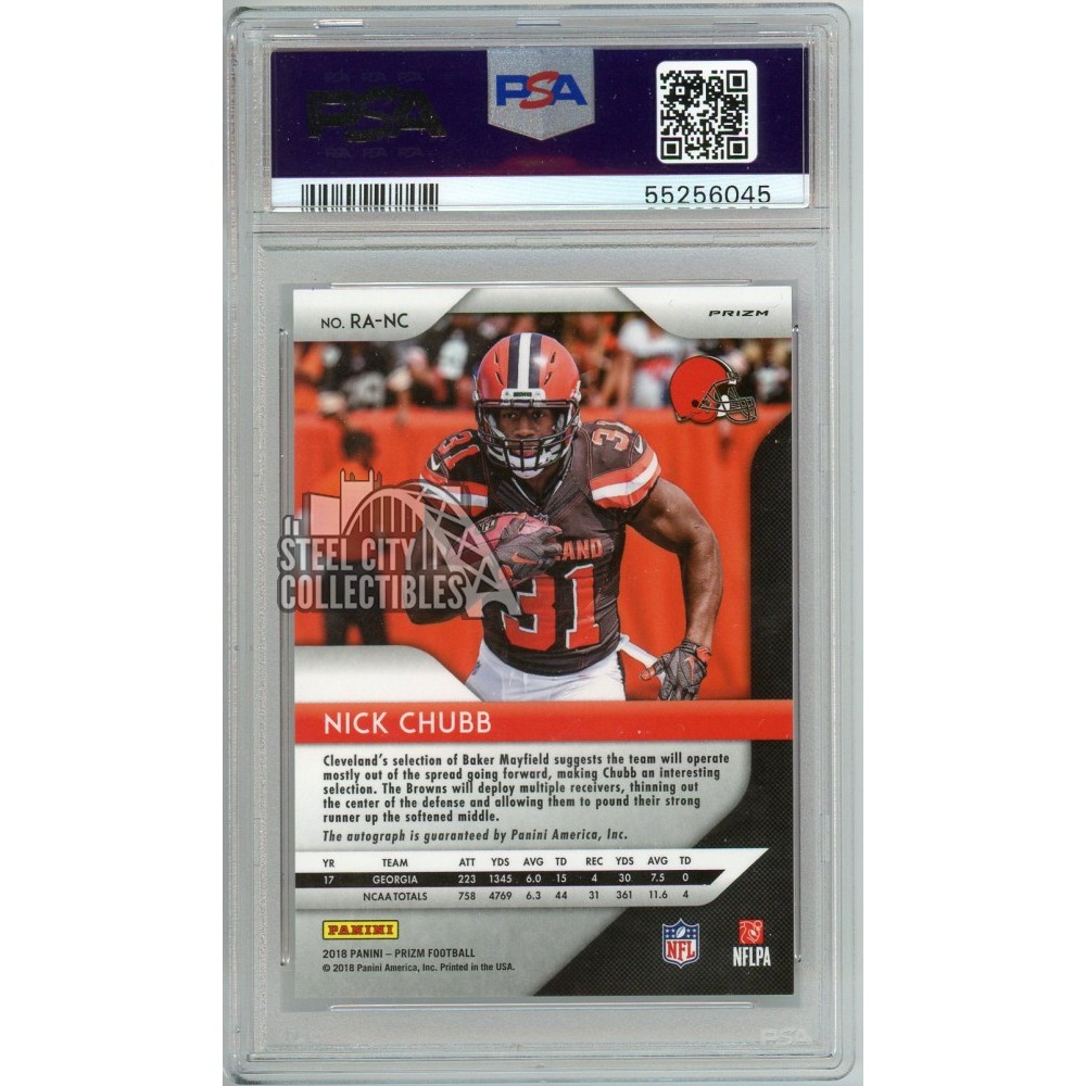 Nick Chubb 2018 Panini Prizm Pink Rookie Autograph Card #RA-NC PSA
