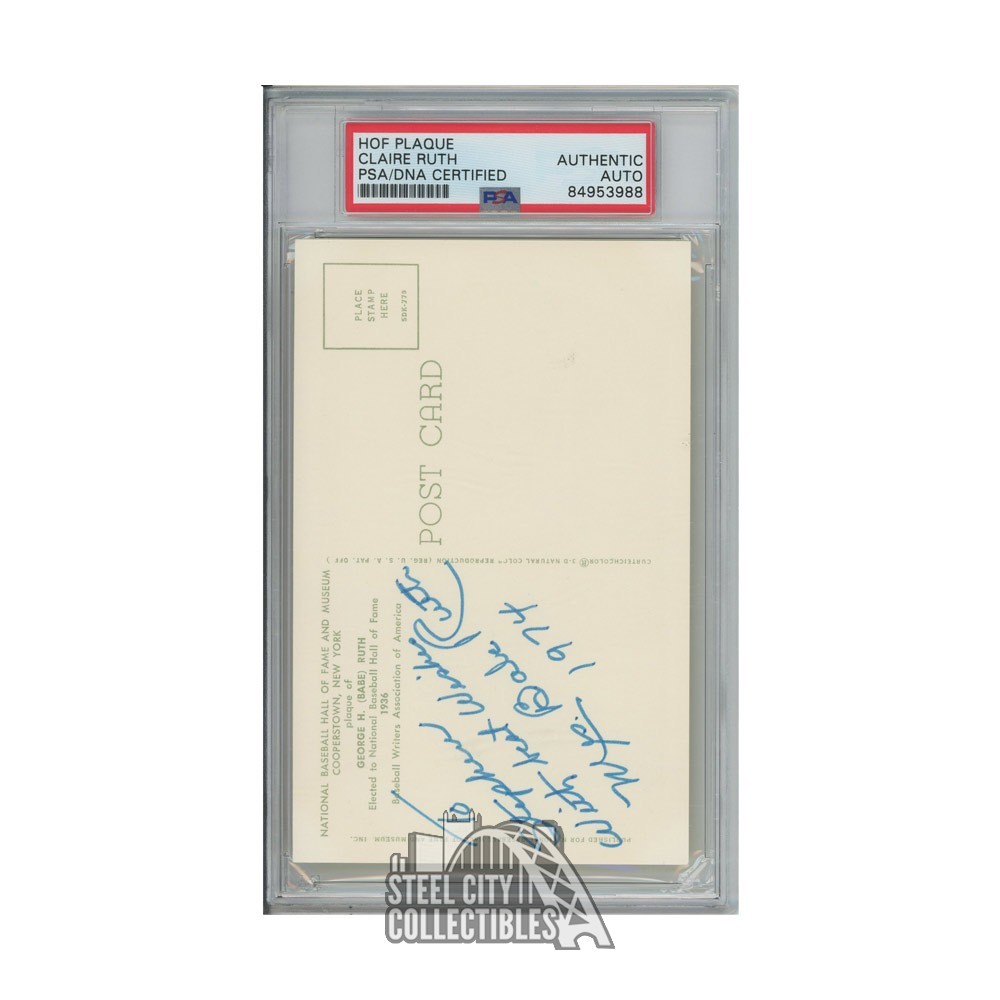 Claire Ruth Autographed Babe Ruth HOF Plaque Postcard - PSA/DNA | Steel ...