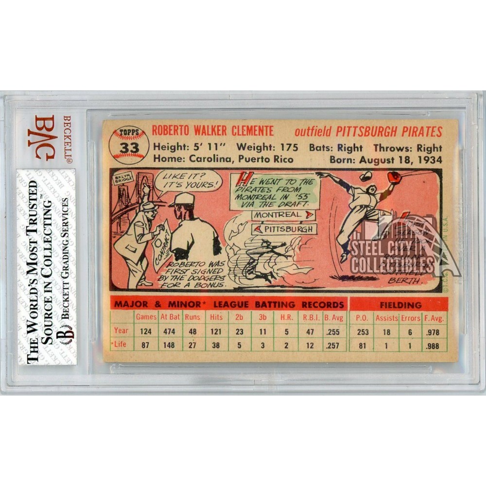 Roberto Clemente 1956 Topps Baseball Card #33 BVG 2.5 | Steel City