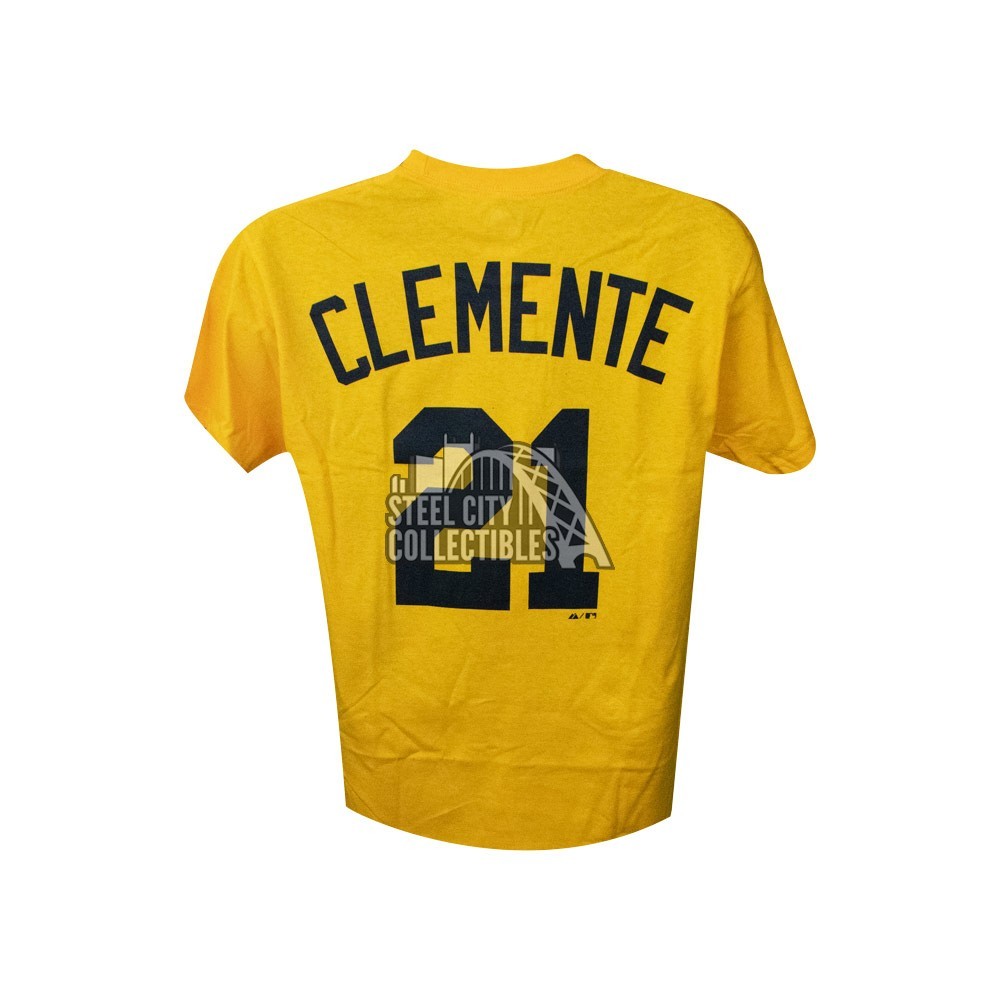 Roberto Clemente Pittsburgh Pirates Majestic Gold Name & Number T