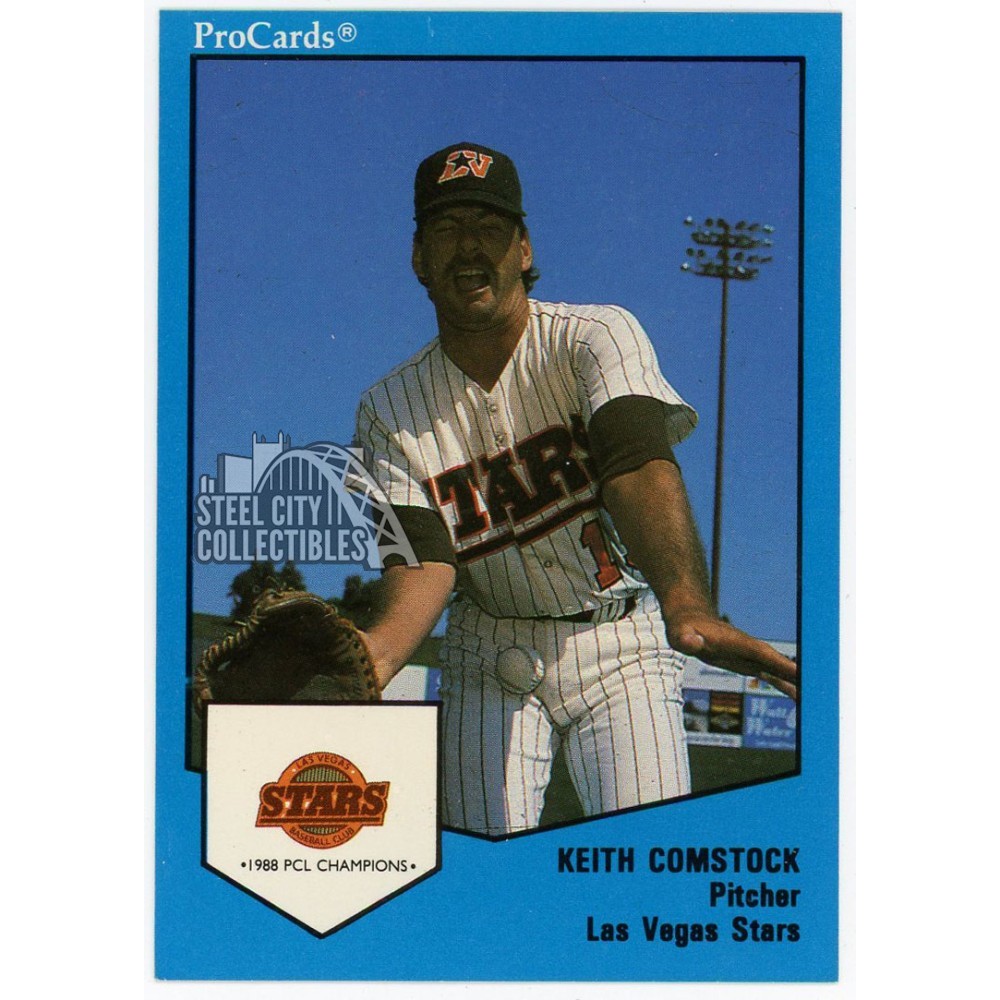 Keith Comstock 1989 ProCards Baseball Card #14 (Nut Shot) | Steel