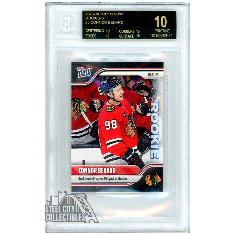 Connor Bedard 2023-24 Topps Now Stickers Rookie Card #5 BGS 10 Pristine  Black Label