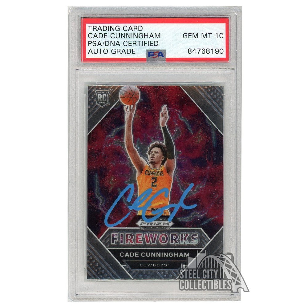 Cade Cunningham 2021-22 Panini Prizm Draft Fireworks Autograph RC Card #1 PSA/DNA 10 (Light Blue)