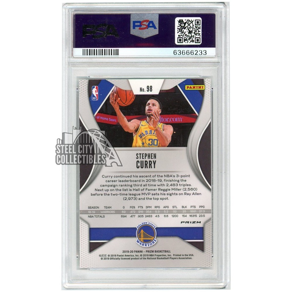 Stephen Curry 2019-20 Panini Prizm Silver Autograph #98 PSA 10