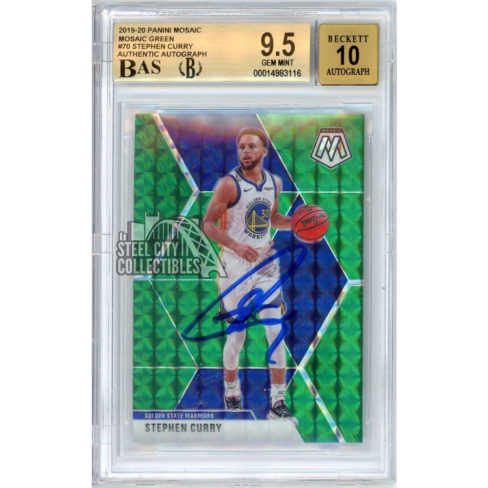 Stephen Curry 2019-20 Panini Mosaic Green Autograph Card #70 BGS