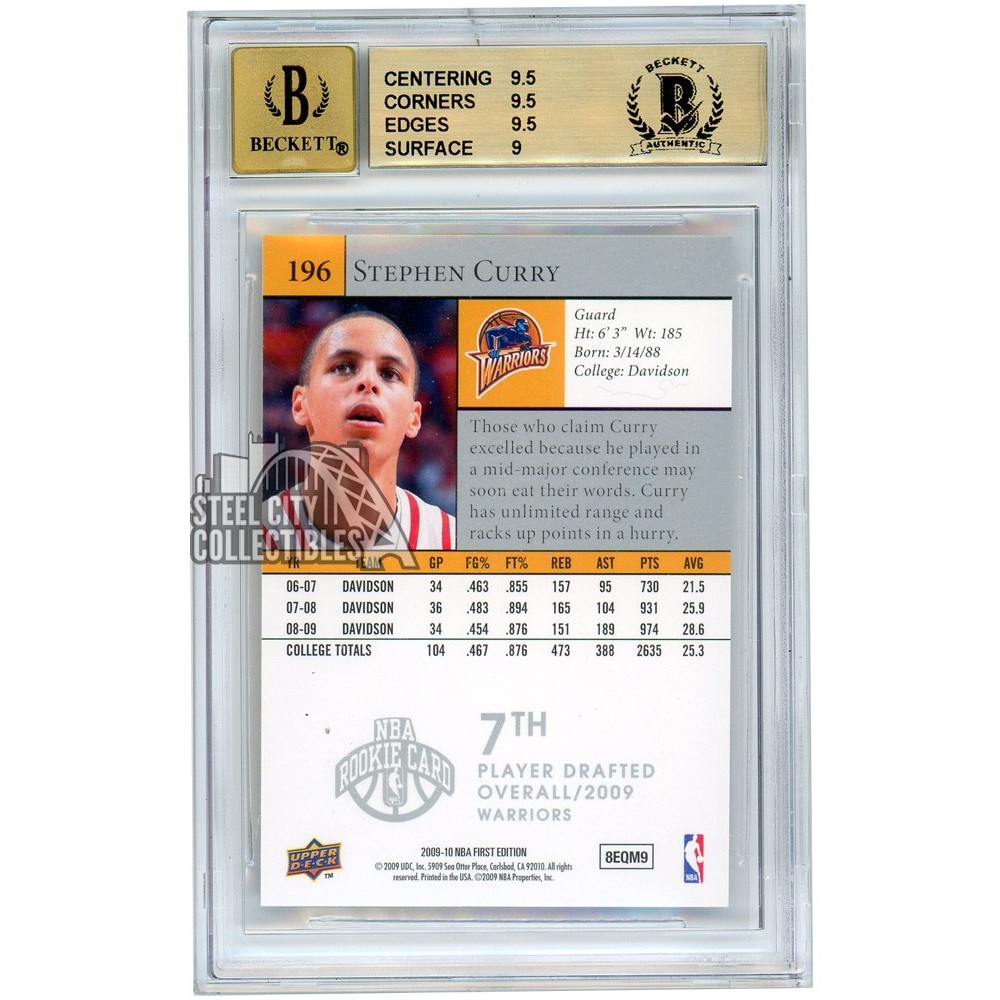 Stephen Curry 2009-10 UD First Edition Autograph Rookie #196 BGS