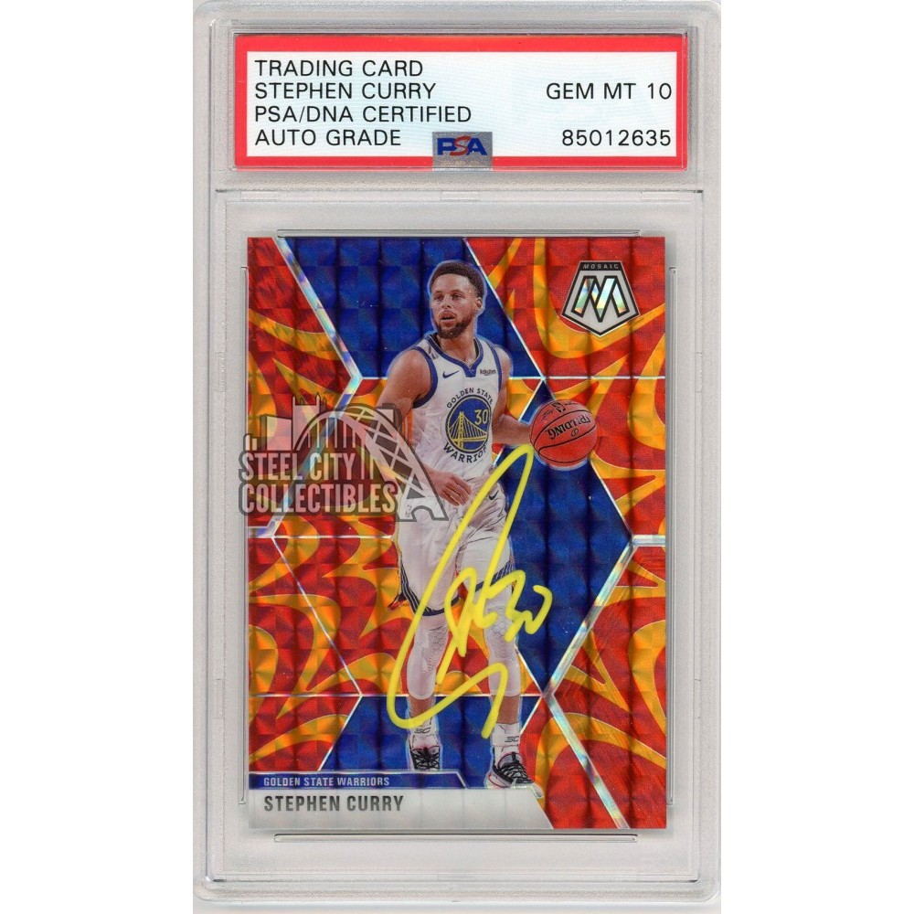 Stephen Curry 2019-20 Panini Mosaic Reactive Orange Autograph Card