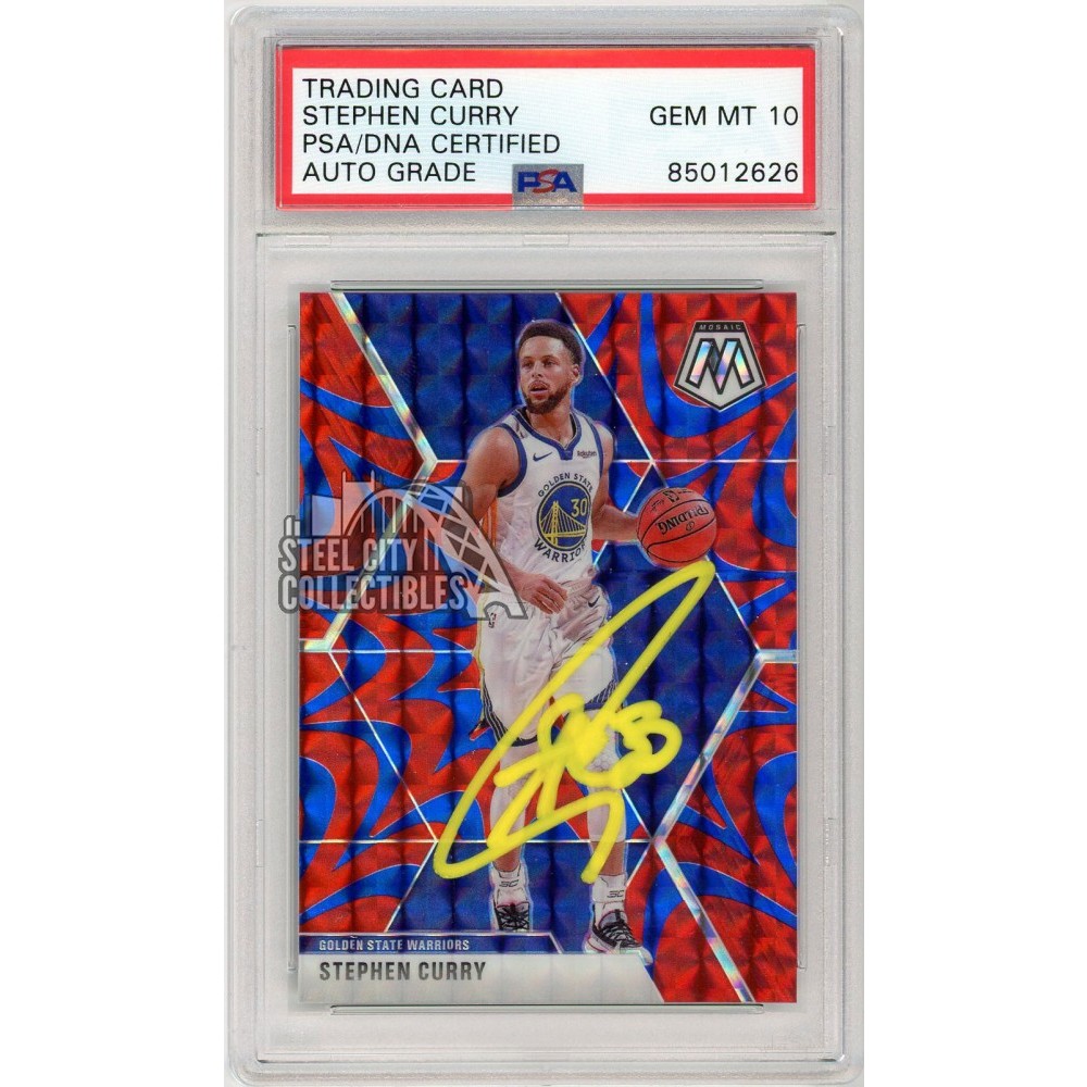 Stephen Curry 2019-20 Panini Mosaic Reactive Blue Autograph Card