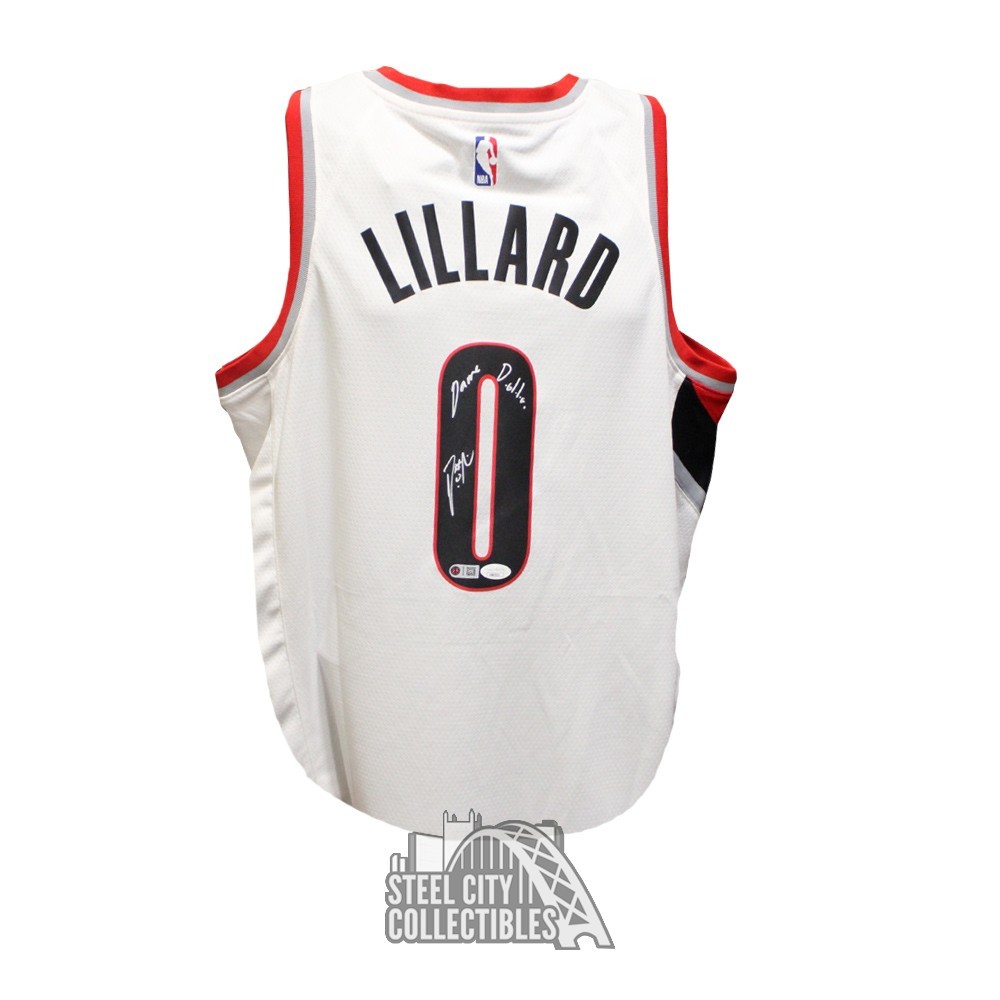 Portland Trailblazers Damian Lillard Autographed White Fanatics Jersey Size  XXL Beckett BAS QR Stock #214828