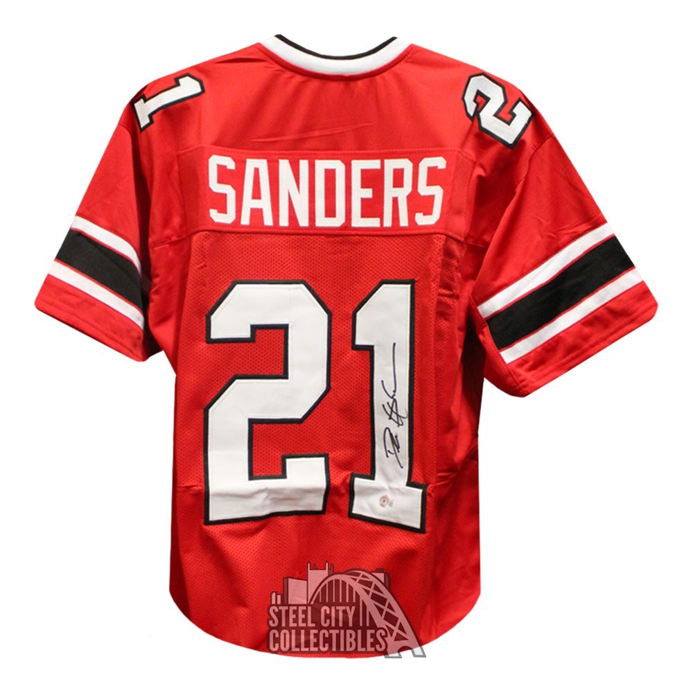 Deion Sanders Autographed Atlanta Custom Red Football Jersey BAS