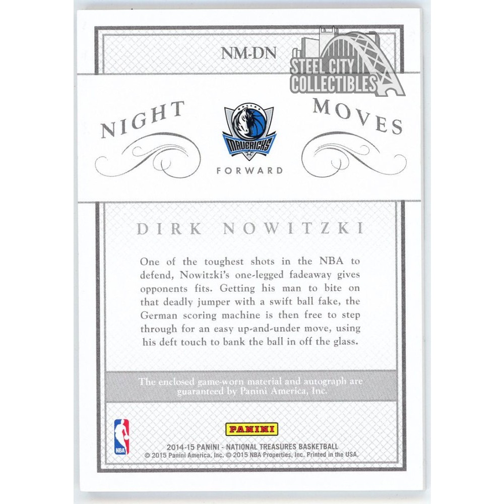 Dirk Nowitzki 2014-15 Panini NT Night Moves Patch Autograph Card