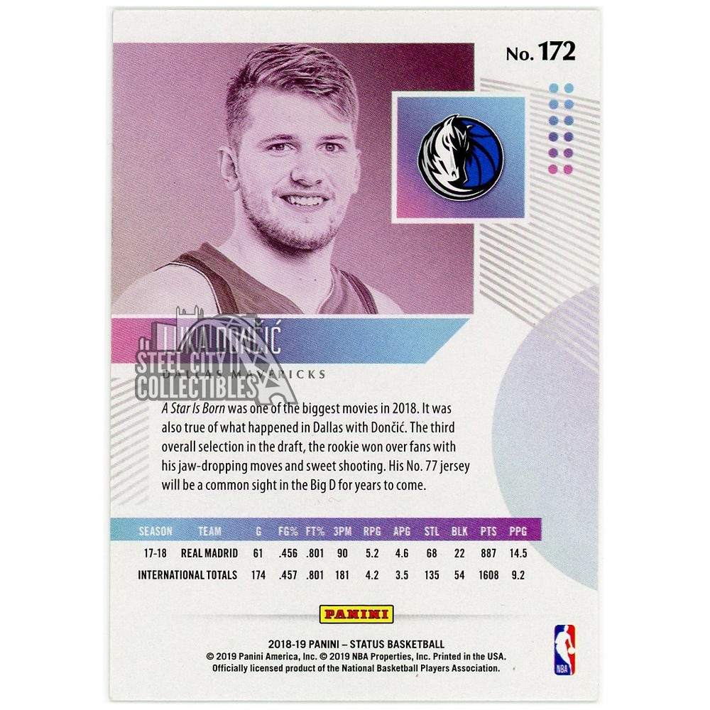 Luka Doncic 2018-19 Panini Status Rookie Card #172 (Surface Indent