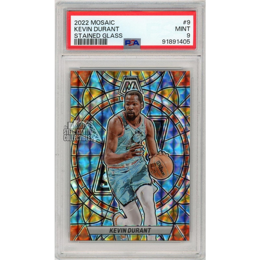 NBAカード　Kevin Durant auto mosaic 直書サイン Kevin Durant 2022-23 Panini Mosaic Stained Glass Card #9 PSA 9