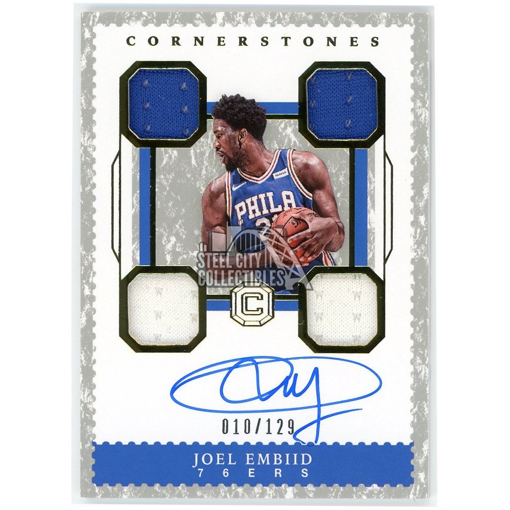 Joel Embiid 2017-18 Panini Cornerstones Quad Patch Auto Card #C