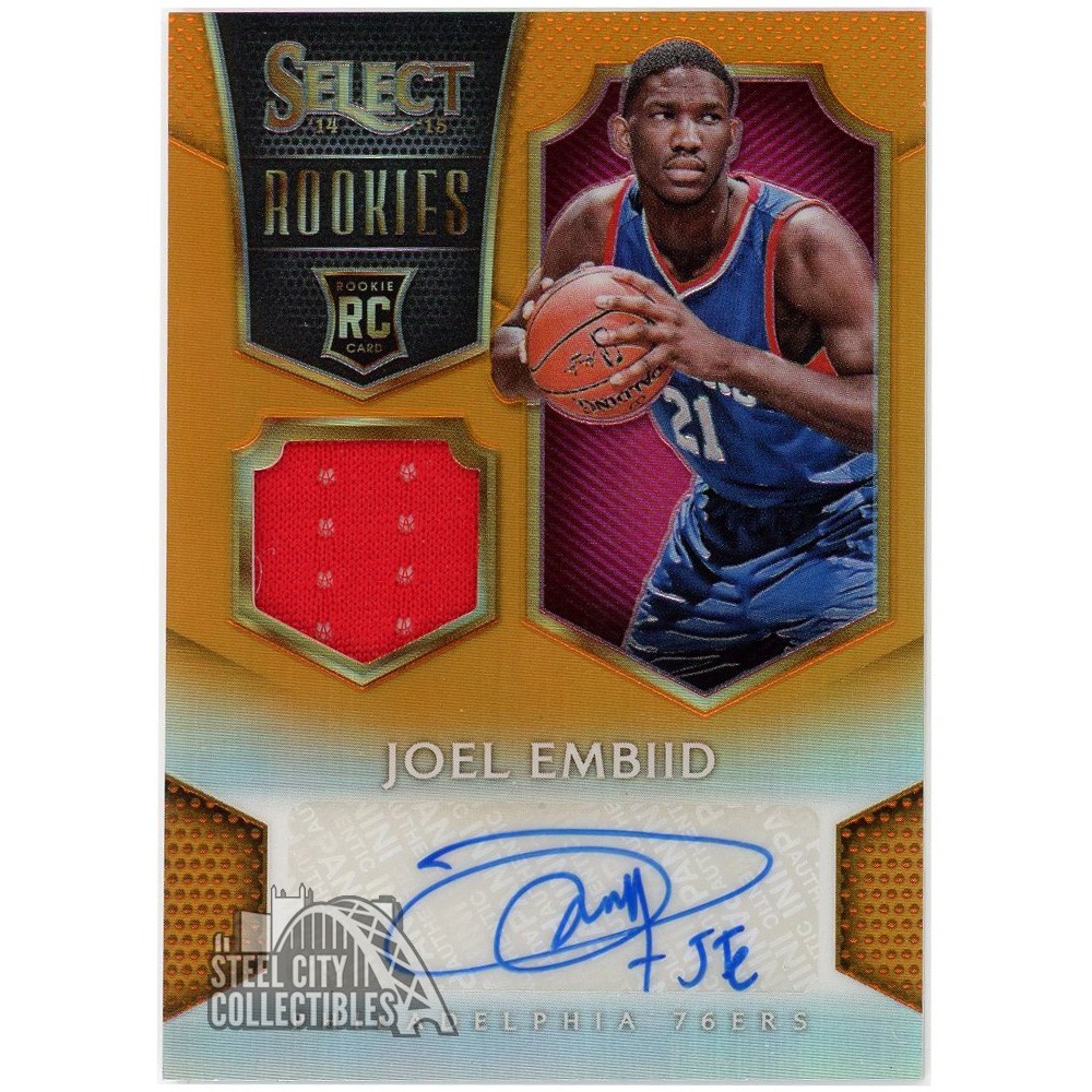 joel embiid select prizm /149 rc nbaカード Joel Embiid 2014-15 Panini Select Orange Rookie Patch Autograph
