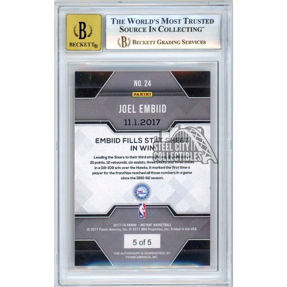 Joel Embiid 2017-18 Panini Instant Orange Autograph Card #24 5/5