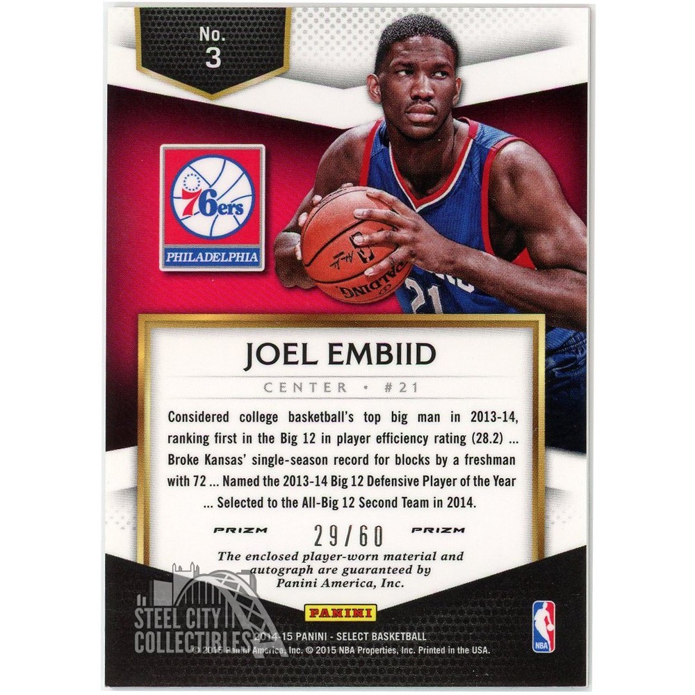 Joel Embiid 2014-15 Panini Select Orange Rookie Patch Autograph